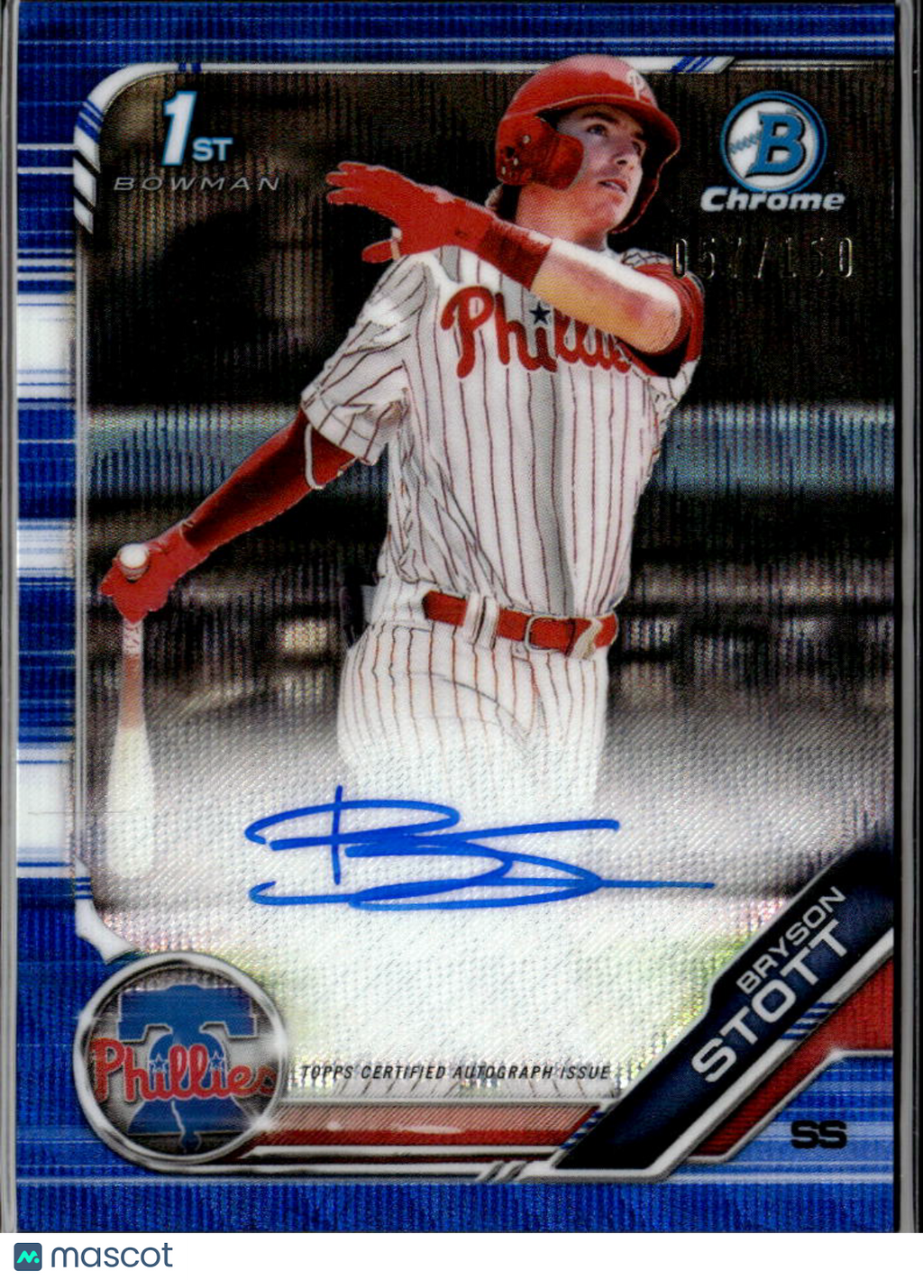 Bryson Stott 2019 Bowman Chrome 1st Auto Autograph RC 57/150 Phillies
