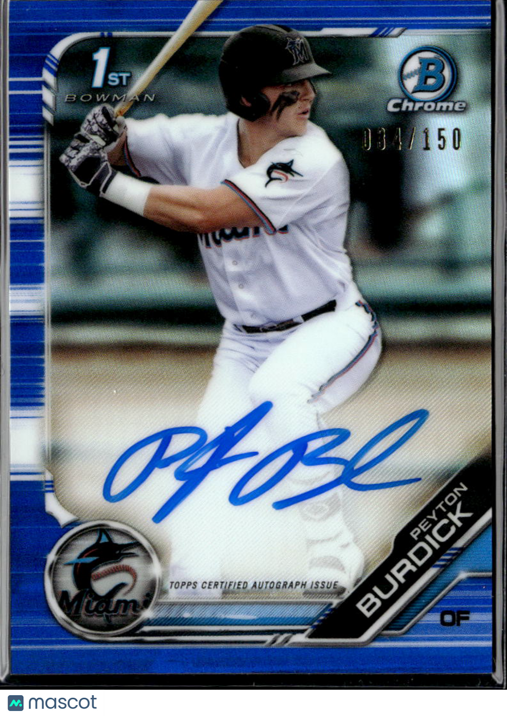 Peyton Burdick 2019 Bowman Chrome 1st Auto Autograph RC 34/150 Miami Marlins
