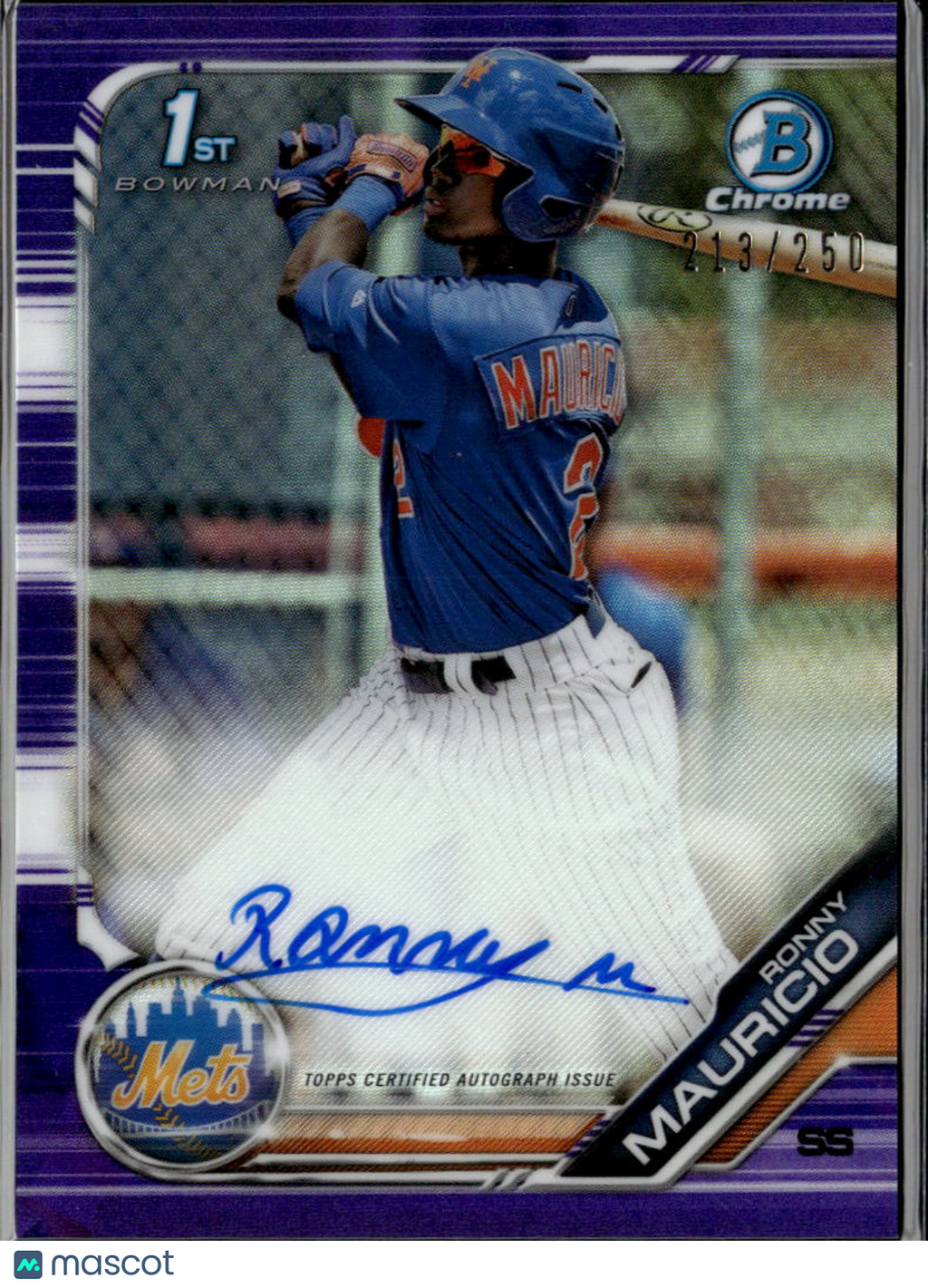 Ronny Mauricio 2019 Bowman Chrome 1st Auto Autograph RC 213/250 New York Mets