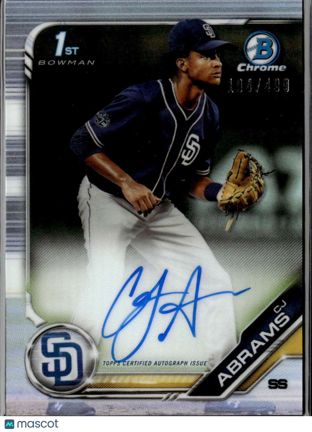 CJ Abrams 2019 Bowman Chrome 1st Auto Autograph RC 194/499 San Diego Padres