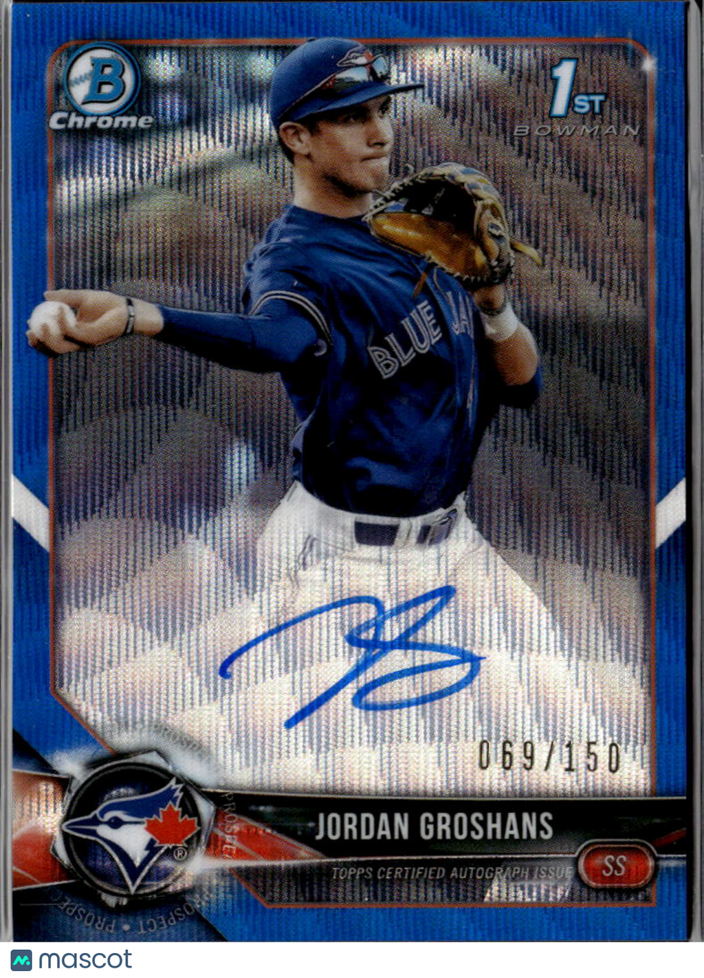 Jordan Groshans 2018 Bowman Chrome 1st Auto Autograph RC 69/150 Blue Jays