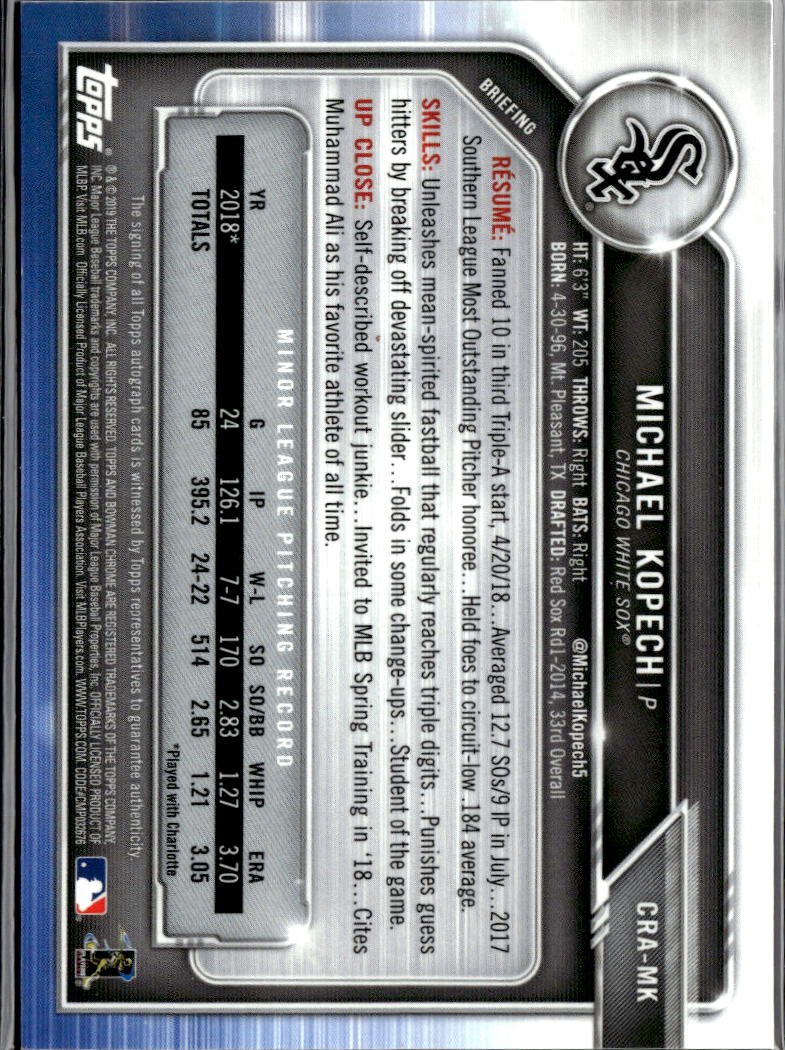 Michael Kopech 2019 Bowman Chrome GOLD Auto Autograph RC 31/50 Chicago White Sox