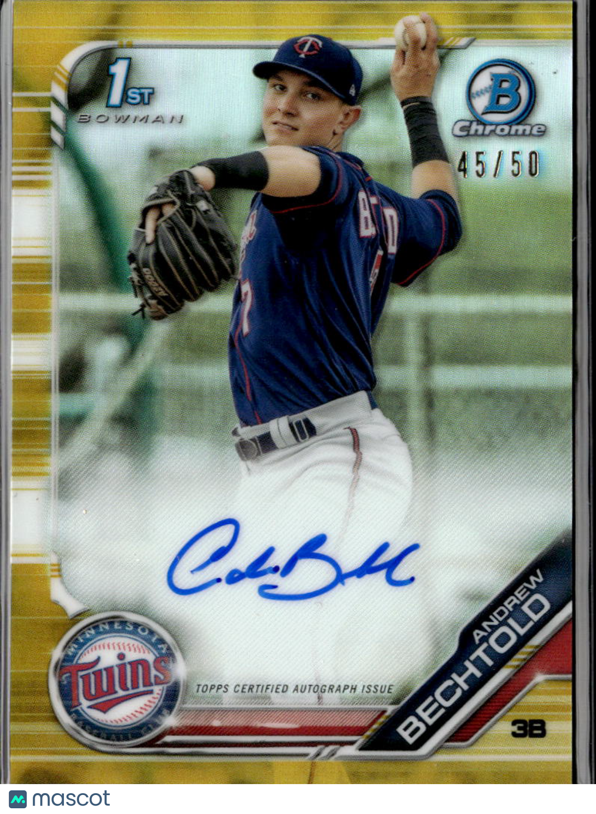 Andrew Bechtold 2019 Bowman Chrome 1st Auto Autograph RC 45/50 Minnesota Twins