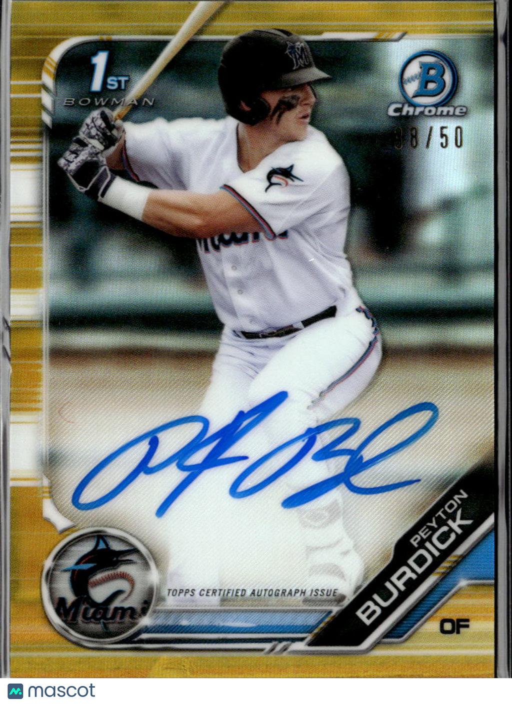 Peyton Burdick 2019 Bowman Chrome 1st Auto Autograph GOLD 38/50 Miami Marlins