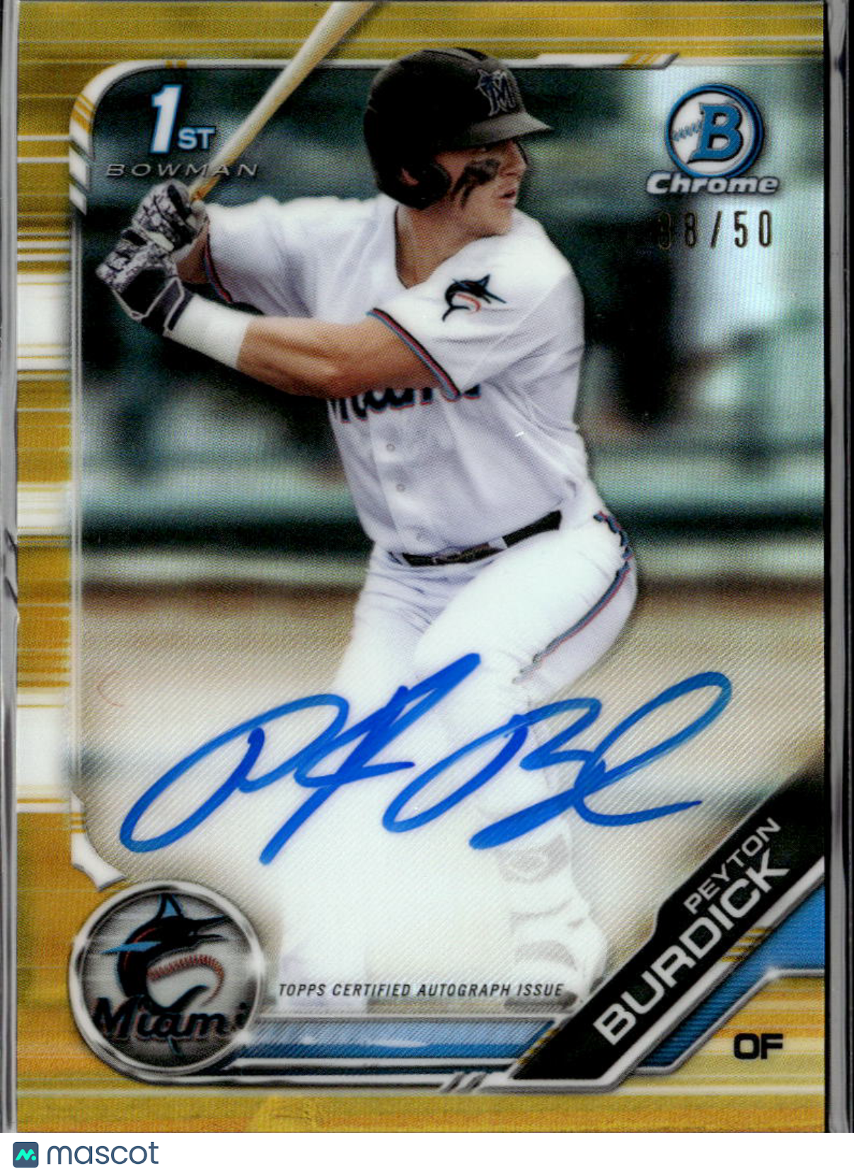 Peyton Burdick 2019 Bowman Chrome 1st Auto Autograph GOLD 38/50 Miami Marlins