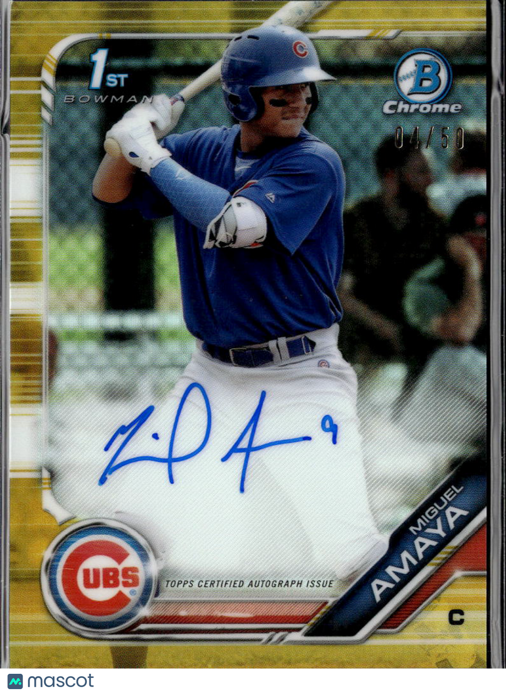 Miguel Amaya 2019 Bowman Chrome 1st Auto Autograph GOLD RC 4/50 Chicago Cubs