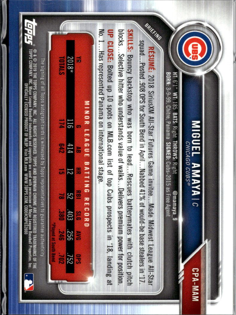 Miguel Amaya 2019 Bowman Chrome 1st Auto Autograph GOLD RC 4/50 Chicago Cubs