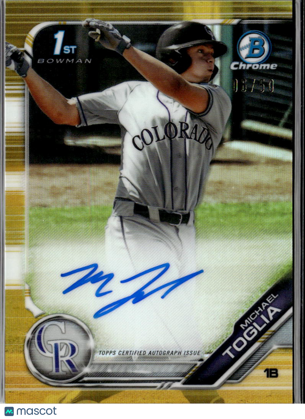 Michael Toglia 2019 Bowman Chrome 1st GOLD Auto Autograph 6/50 Colorado Rockies