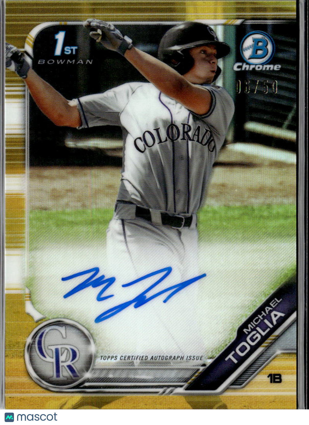 Michael Toglia 2019 Bowman Chrome 1st GOLD Auto Autograph 6/50 Colorado Rockies