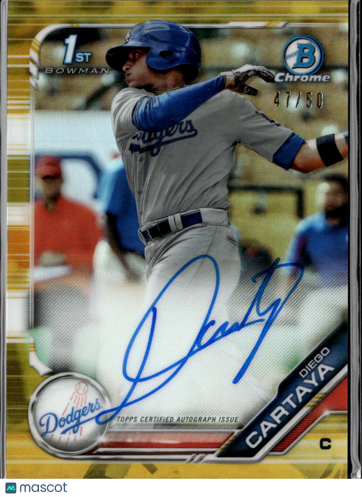 Diego Cartaya 2019 Bowman Chrome 1st GOLD Auto Autograph 47/50 LA Dodgers
