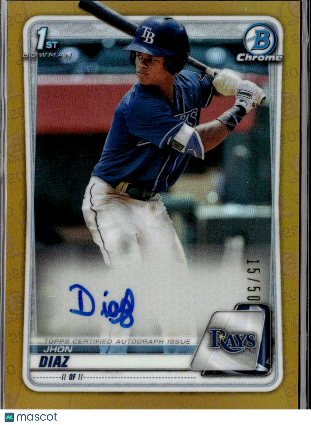 Jhon Diaz 2020 Bowman Chrome 1st GOLD Auto Autograph 15/50 Tampa Bay Rays