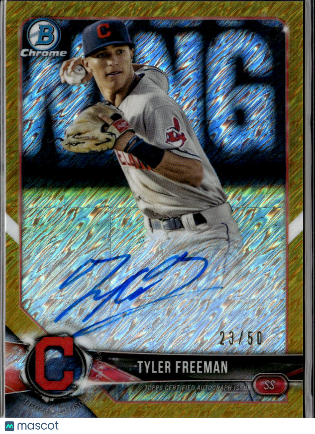 Tyler Freeman 2018 Bowman Chrome GOLD Auto Autograph 23/50 Cleveland Indians