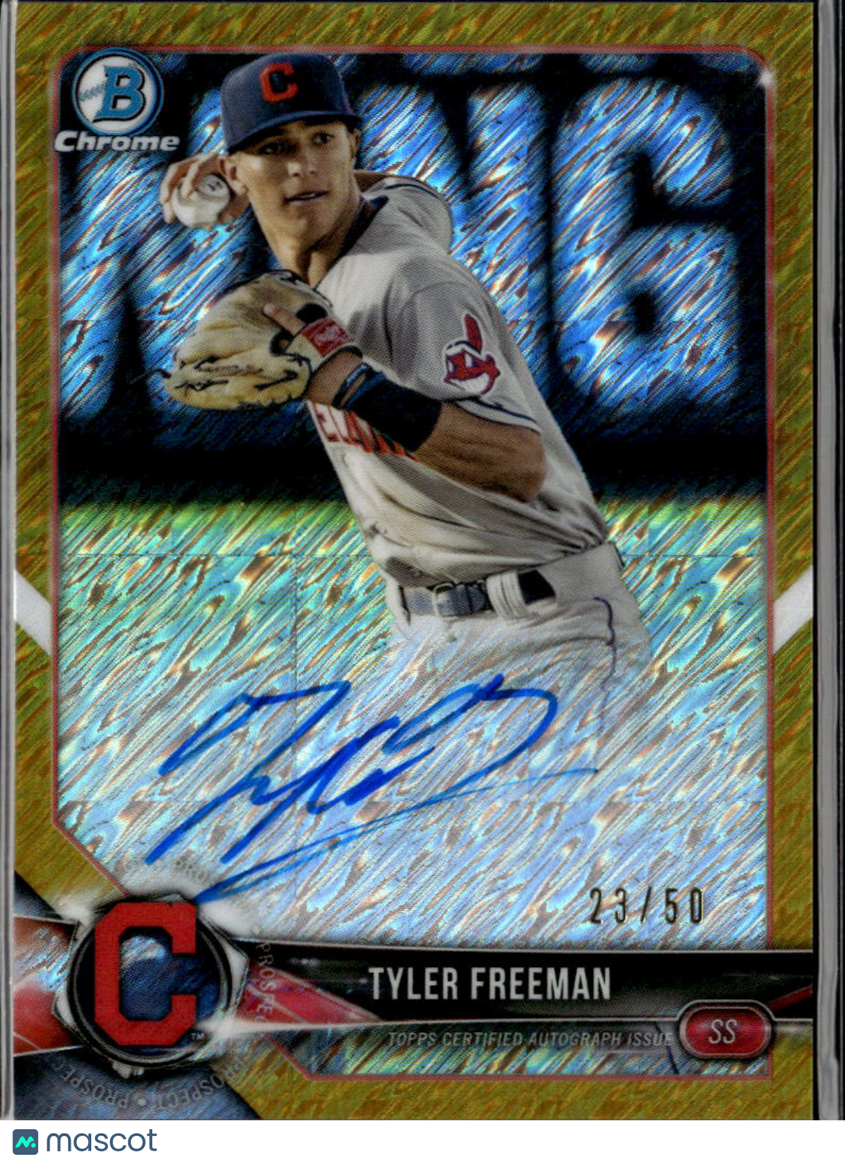 Tyler Freeman 2018 Bowman Chrome GOLD Auto Autograph 23/50 Cleveland Indians