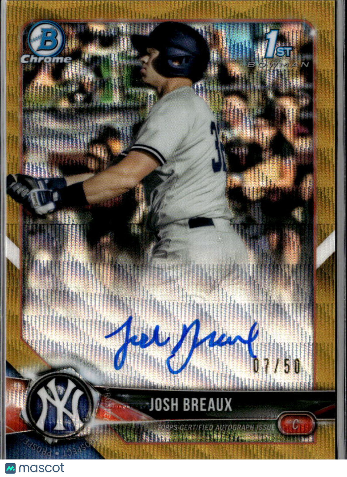Josh Breaux 2018 Bowman Chrome 1st Auto Autograph 7/50 New York Yankees