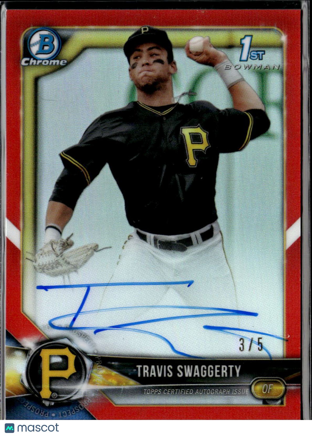 Travis Swaggerty 2018 Bowman Chrome 1st Auto Autograph RED 3/5 Pirates