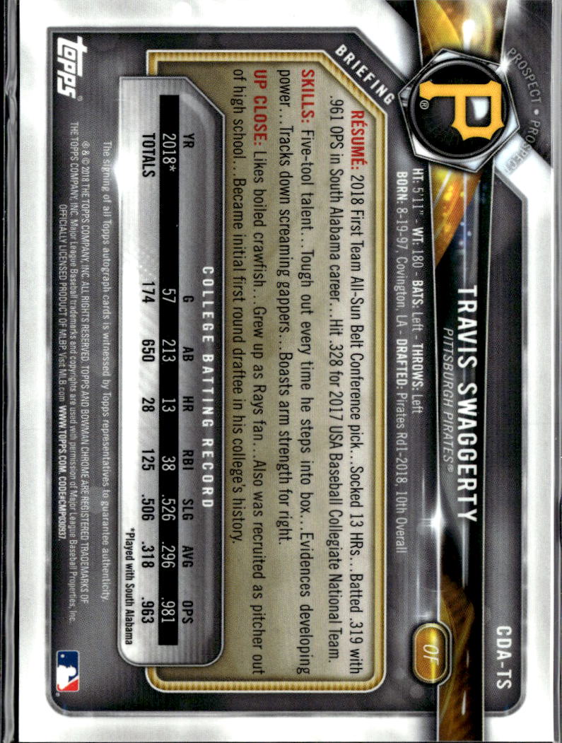 Travis Swaggerty 2018 Bowman Chrome 1st Auto Autograph RED 3/5 Pirates
