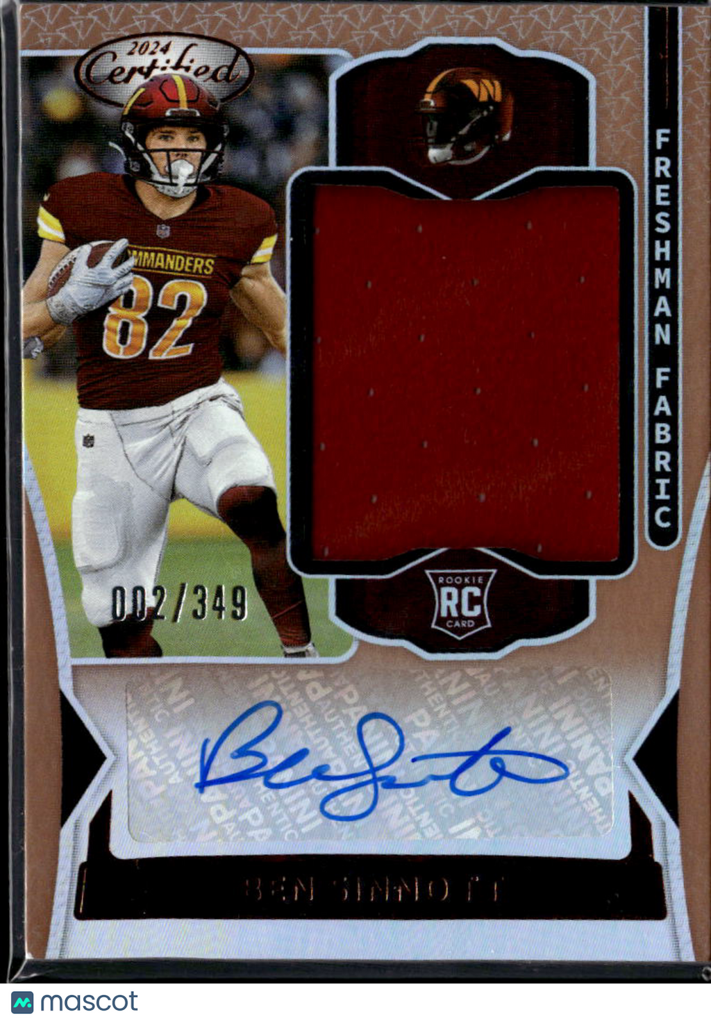 Ben Sinnott 2024 Certified Auto Autograph Patch RC 2/349 Washington Commanders