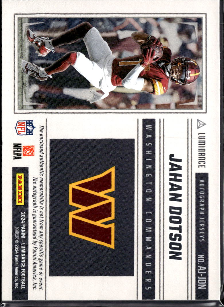 Jahan Dotson 2024 Luminance Auto Autograph Patch 37/50 Commanders