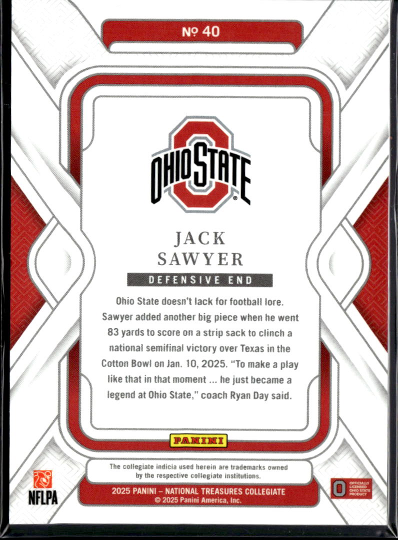 Jack Sawyer 2025 Panini National Treasures Collegiate RC /99 Ohio State Buckeyes