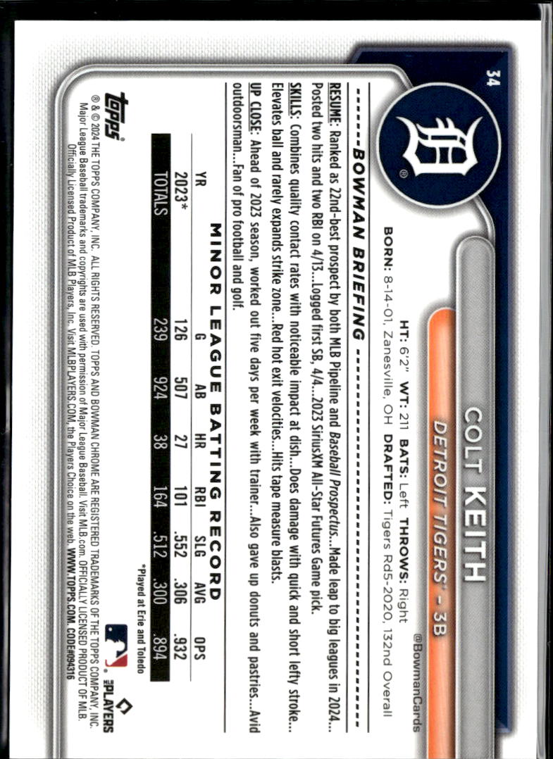 Colt Keith 2024 Bowman Chrome Mega Box RC Mojo Refractor Detroit Tigers