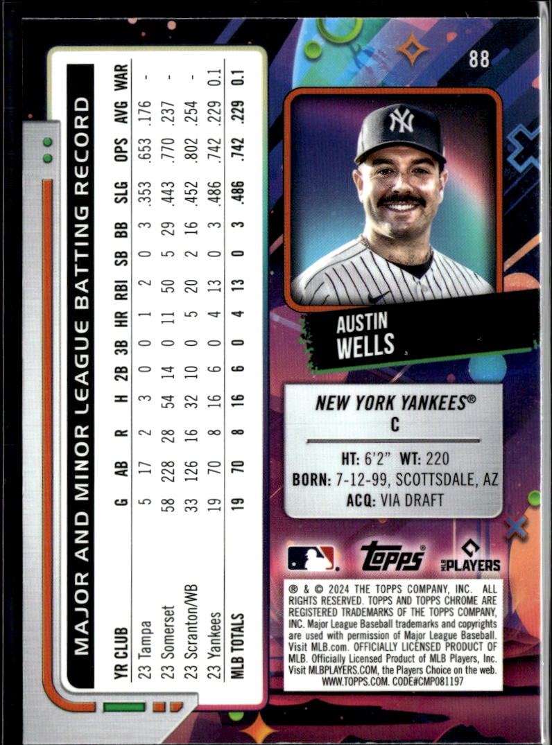 Austin Wells 2024 Topps Chrome Cosmic White Hole SSP Rookie RC New York Yankees