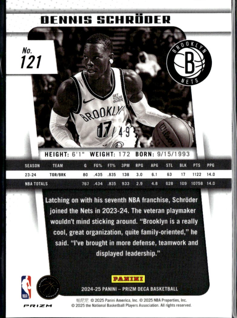 Dennis Schroder 2024-25 Prizm Deca Orange Prizm 1/49 Brooklyn Nets