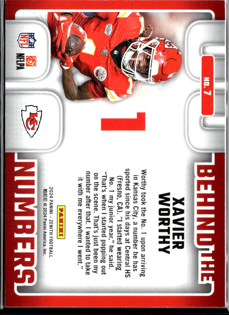 Xavier Worthy 2024 Zenith Behind the Numbers RED RC 30/50 Kansas City Chiefs