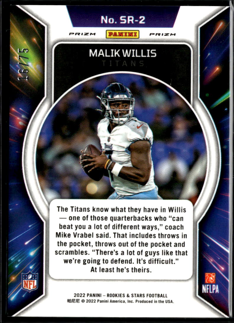 Malik Willis 2022 Rookies & Stars Stellar Rookies Pink 16/75 Tennessee Titans