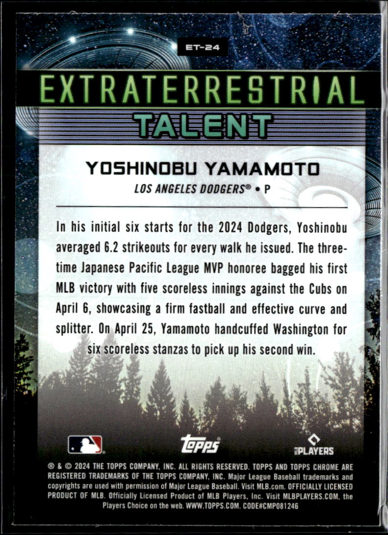 Yoshinobu Yamamoto 2024 Topps Chrome Cosmic Extraterrestrial Talent RC Dodgers