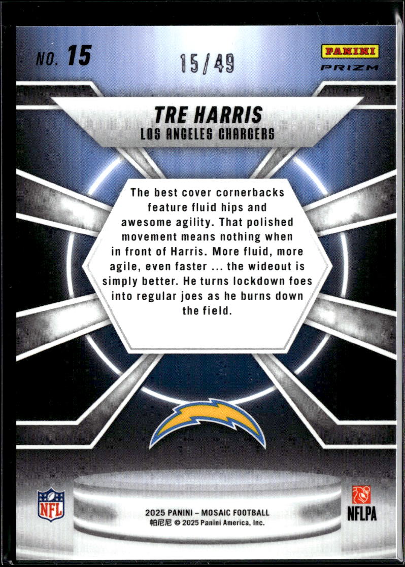 Tre Harris 2025 Mosaic Center Stage Purple Prizm Rookie 15/49 LA Chargers