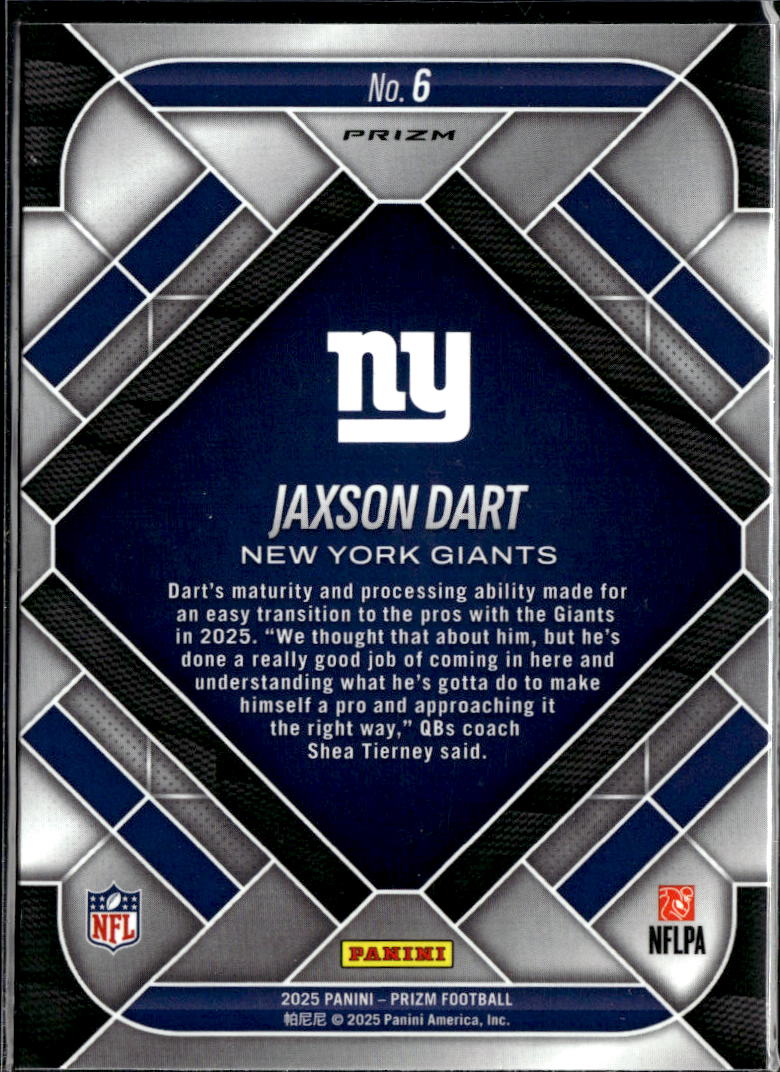 Jaxson Dart 2025 Prizm Emergent Silver Prizm Rookie RC New York Giants