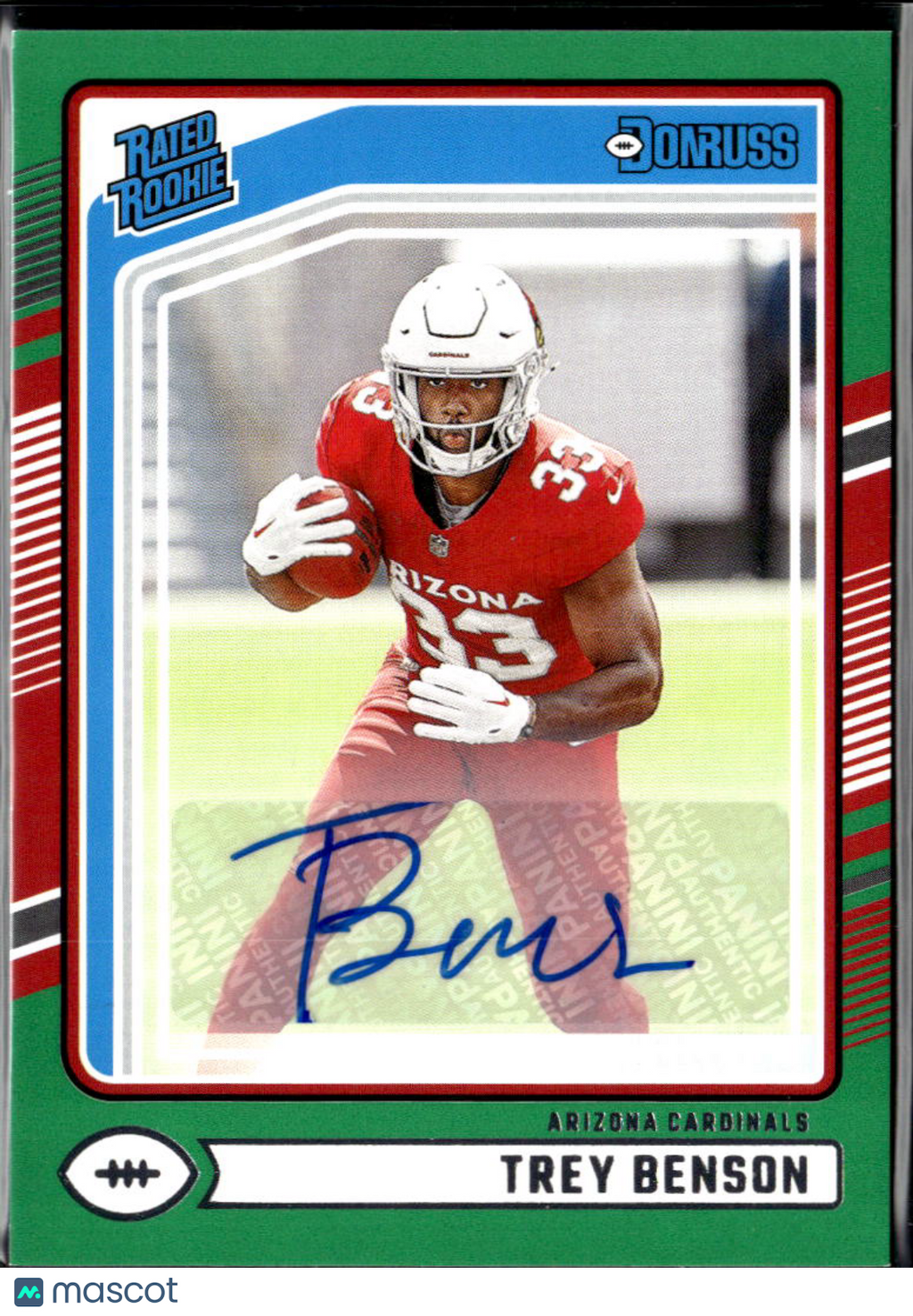 Trey Benson 2024 Donruss Rated Rookie Green Auto Autograph Arizona Cardinals
