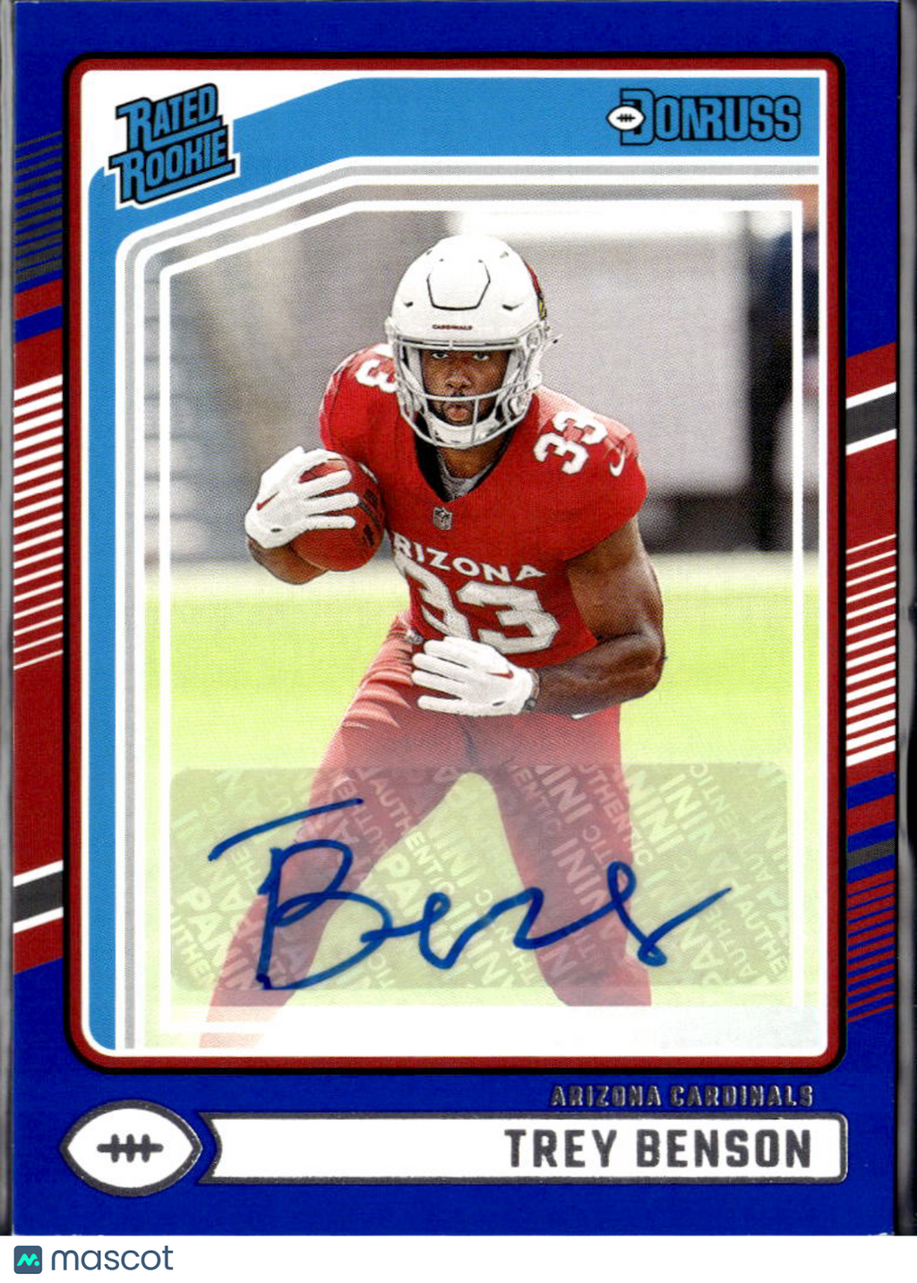 Trey Benson 2024 Donruss Rated Rookie Blue Auto Autograph Arizona Cardinals