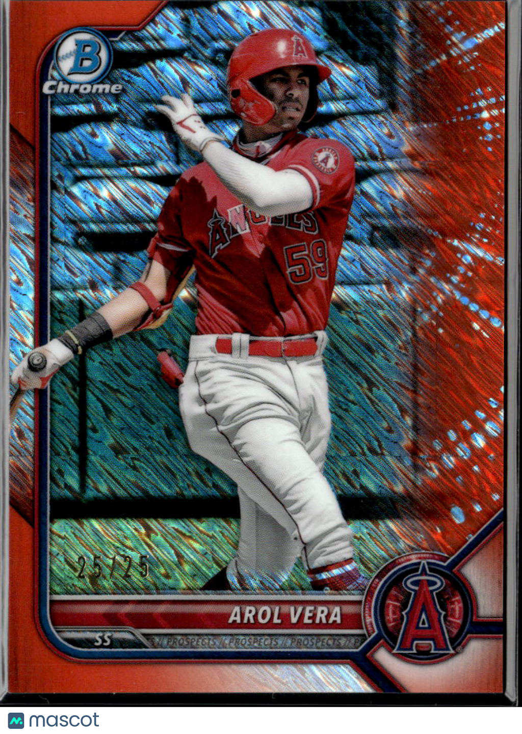 Arol Vera 2022 Bowman Chrome Orange Shimmer Refractor 25/25 Los Angeles Angels