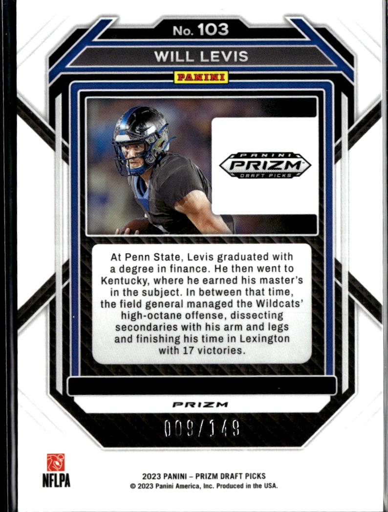 Will Levis 2023 Prizm Draft Purple Ice Prizm Rookie RC 9/149 Kentucky Wildcats