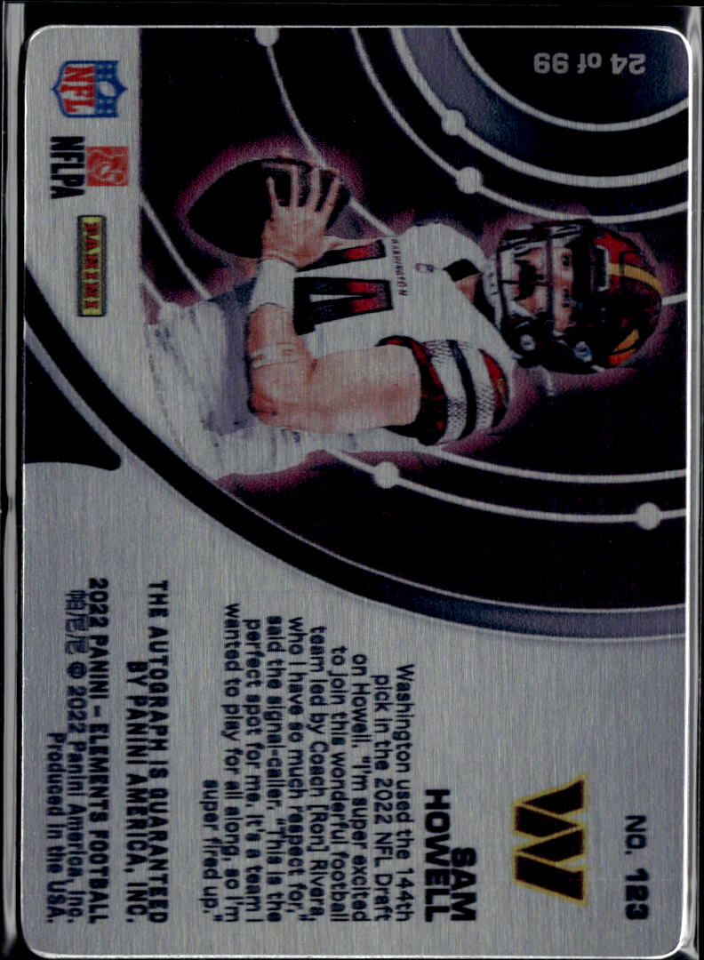 Sam Howell 2022 Elements Metal Auto Autograph Rookoie RC 24/99 Commanders