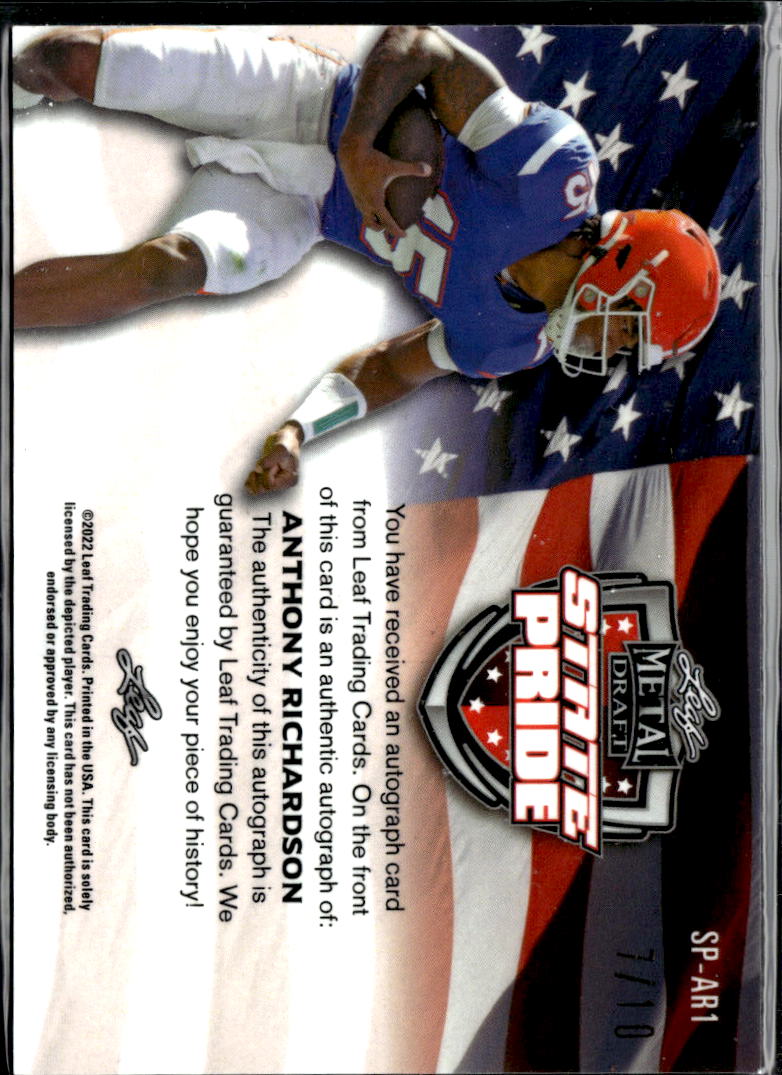 Anthony Richardson 2022 Leaf Metal Draft State Pride Auto Autograph 7/10 Florida