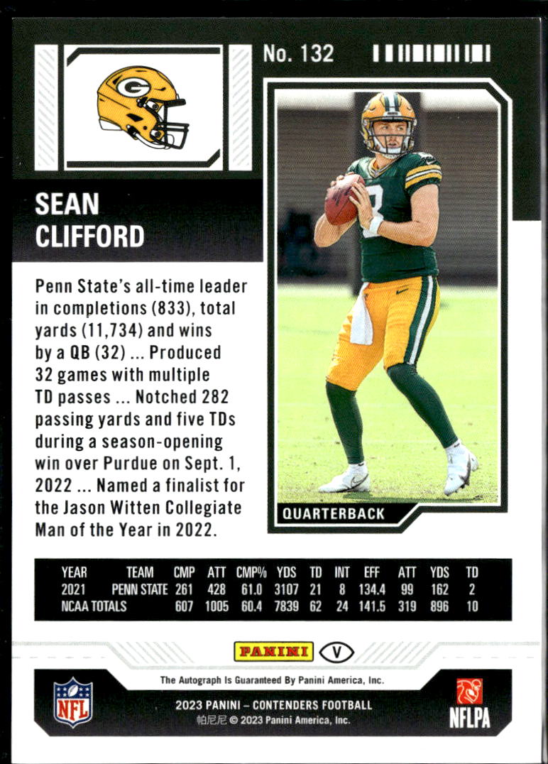 Sean Clifford 2023 Contenders Auto Autograph RC Rookie 33/75 Green Bay Packers