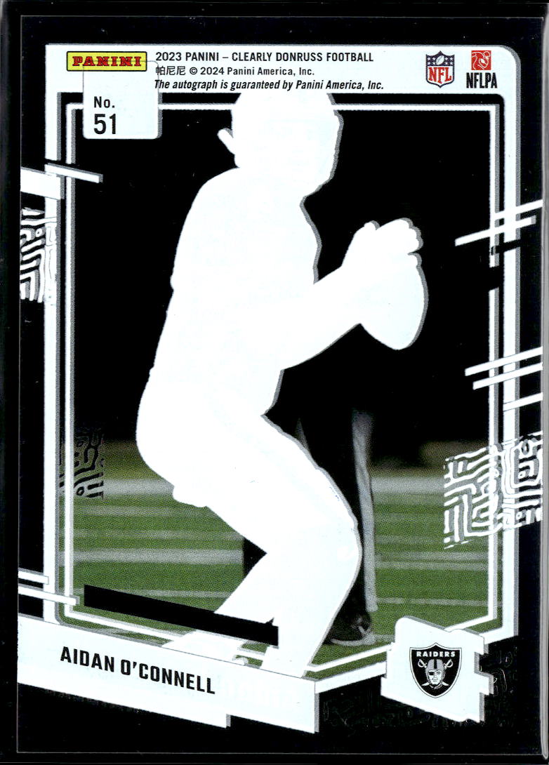 Aidan O'Connell 2024 Clearly Donruss Rated Rookie Auto Autograph LV Raiders
