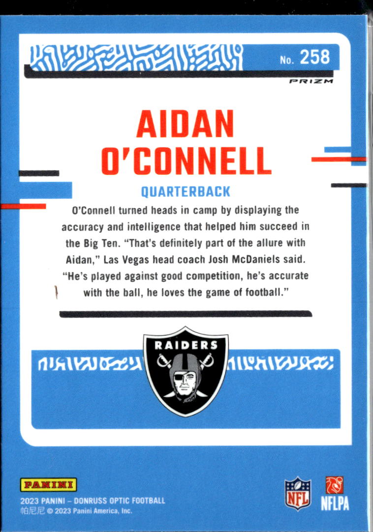 Aidan O'Connell 2023 Optic Rated Rookie Blue Glitter SSP RC Las Vegas Raiders