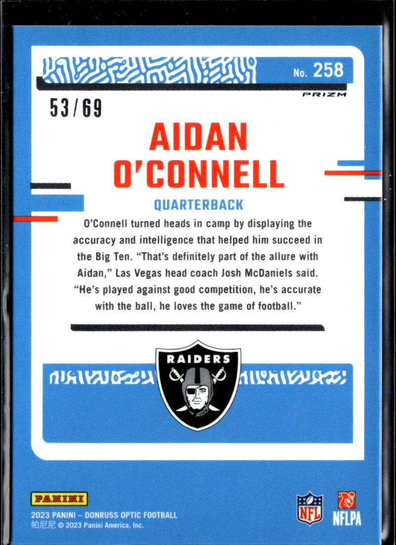 Aidan O'Connell 2023 Optic Rated Rookie Electricity Prizm RC 53/69 LV Raiders