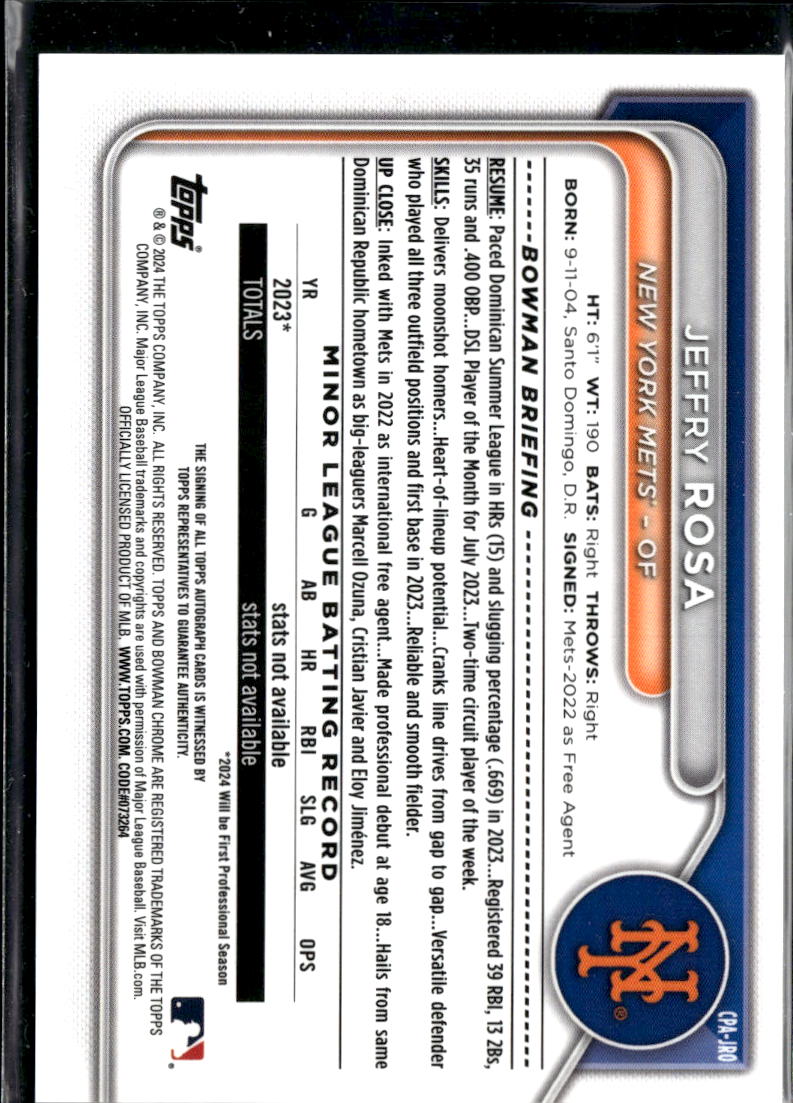 Jeffry Rosa 2024 Bowman Chrome 1st GOLD Auto Autograph 43/50 New York Mets