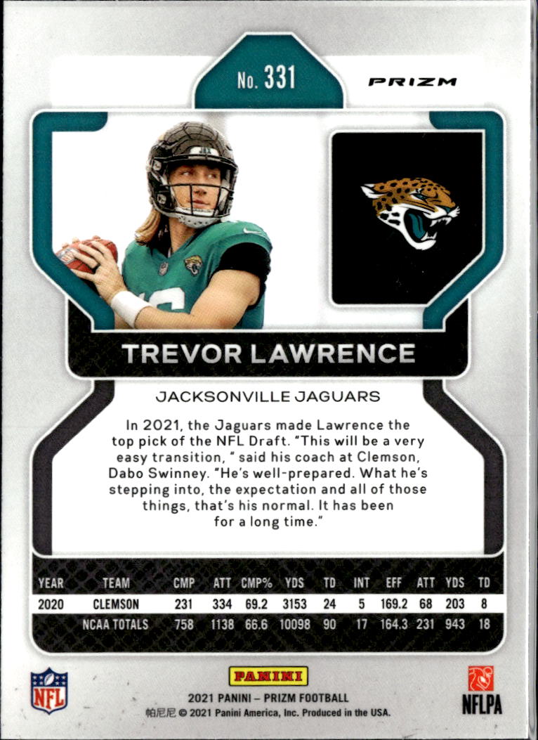 Trevor Lawrence 2021 Prizm Orange Lazer Prizm Rookie RC Jacksonville Jaguars