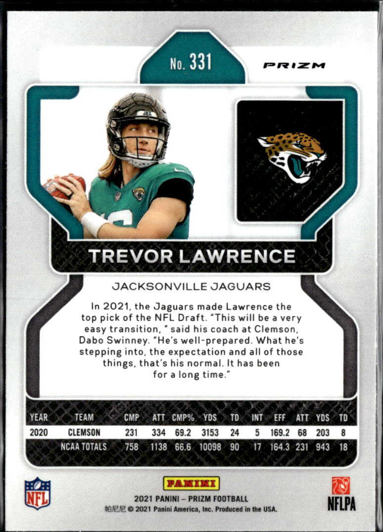 Trevor Lawrence 2021 Panini Prizm RC White Sparkle Jacksonville Jaguars