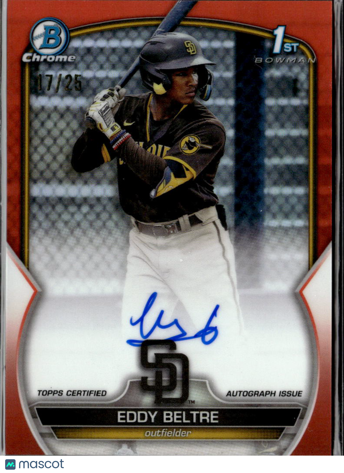 Eddy Beltre 2023 Bowman Chrome. Auto Orange Refractor /26 San Diego Padres