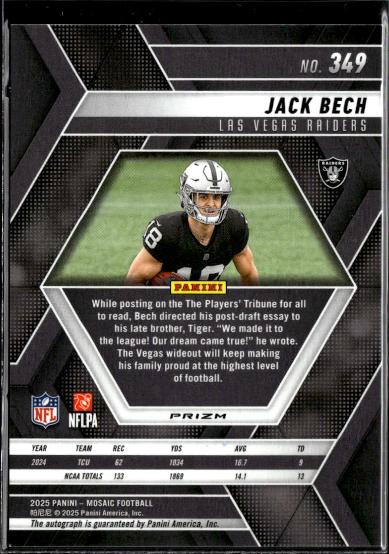 Jack Bech 2025 Mosaic Auto Autograph Blue Disco Rookie RC Las Vegas Raiders