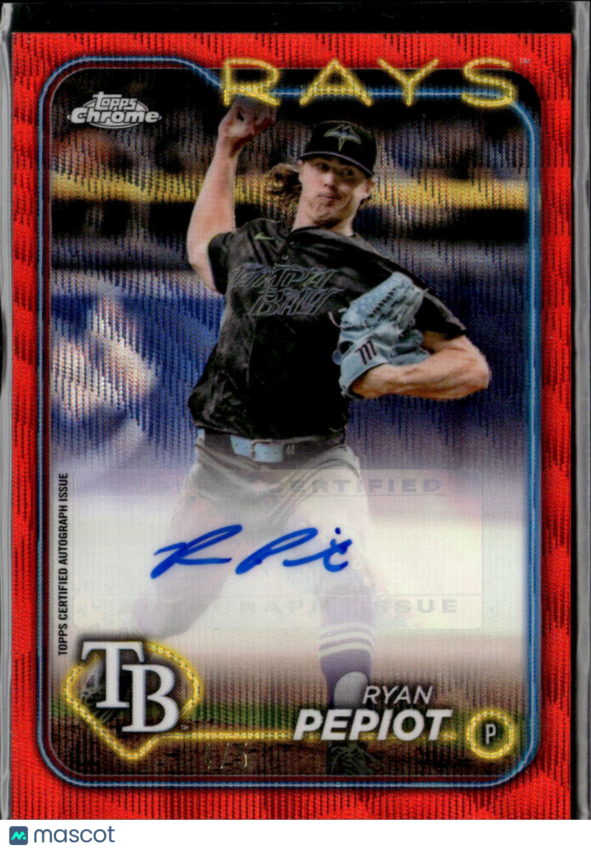 Ryan Pepiot 2024 Topps Chrome Auto Red Wave Refractor Tampa Bay Rays