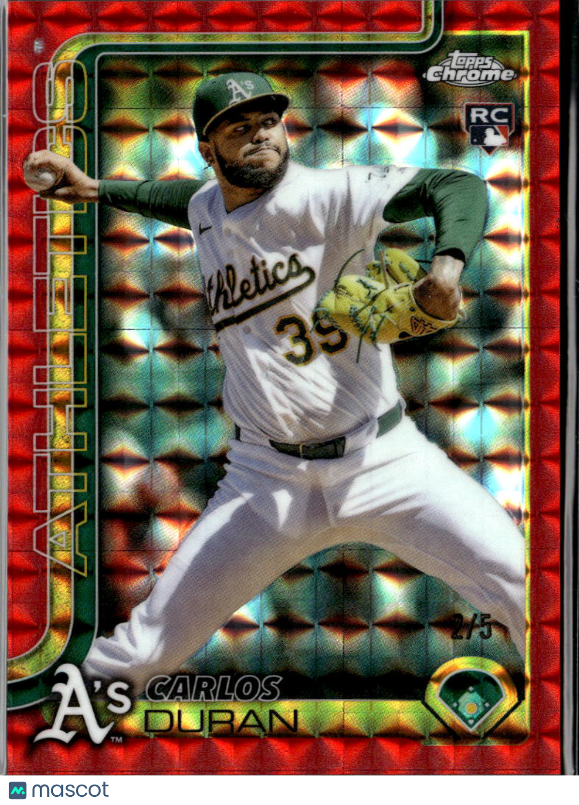 Carlos Duran 2025 Topps Chrome RED Refractor Rookie RC 2/5 Oakland Athletics
