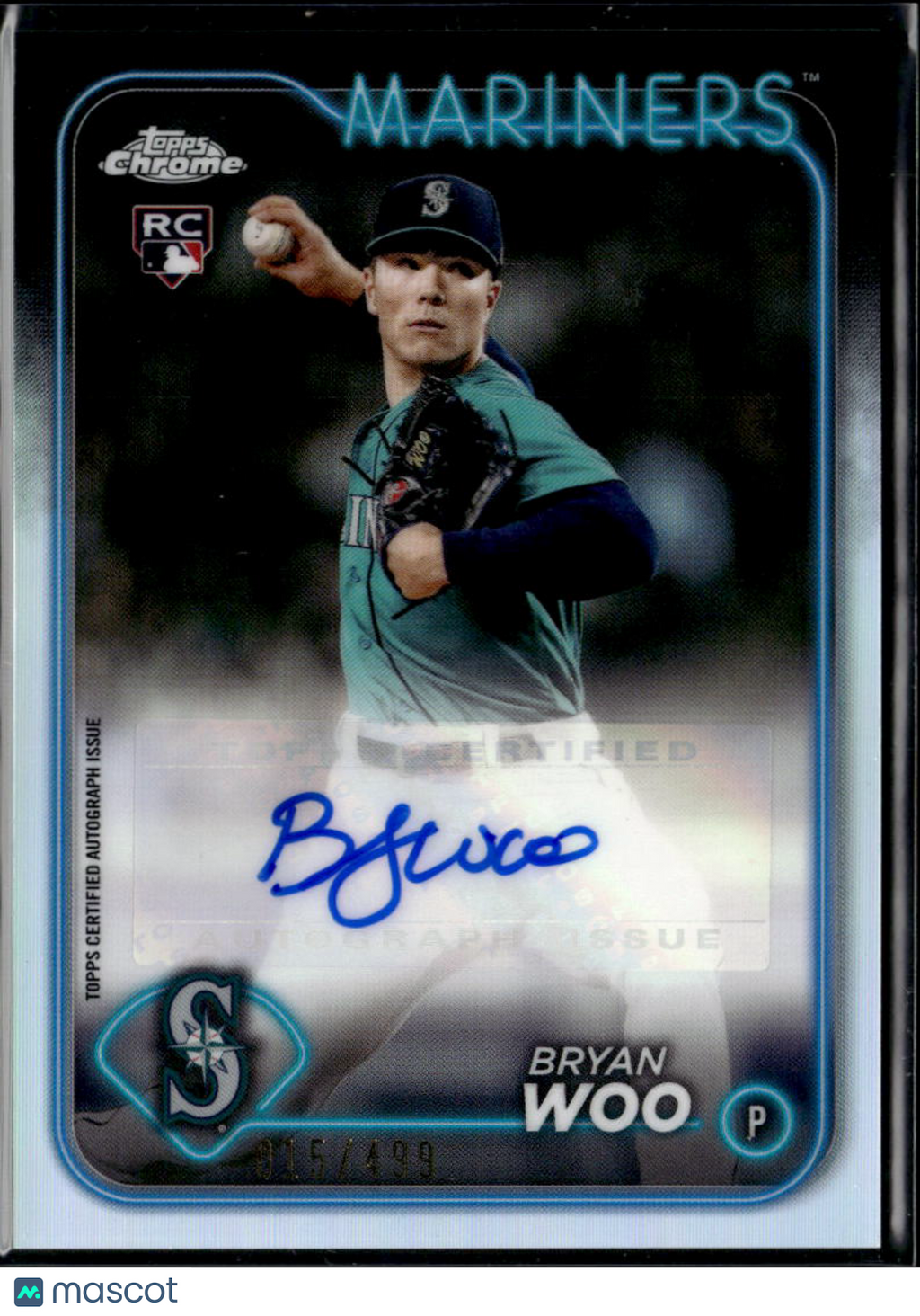 Bryan Woo 2024 Topps Chrome Auto Autograph RC 15/499 Seattle Mariners