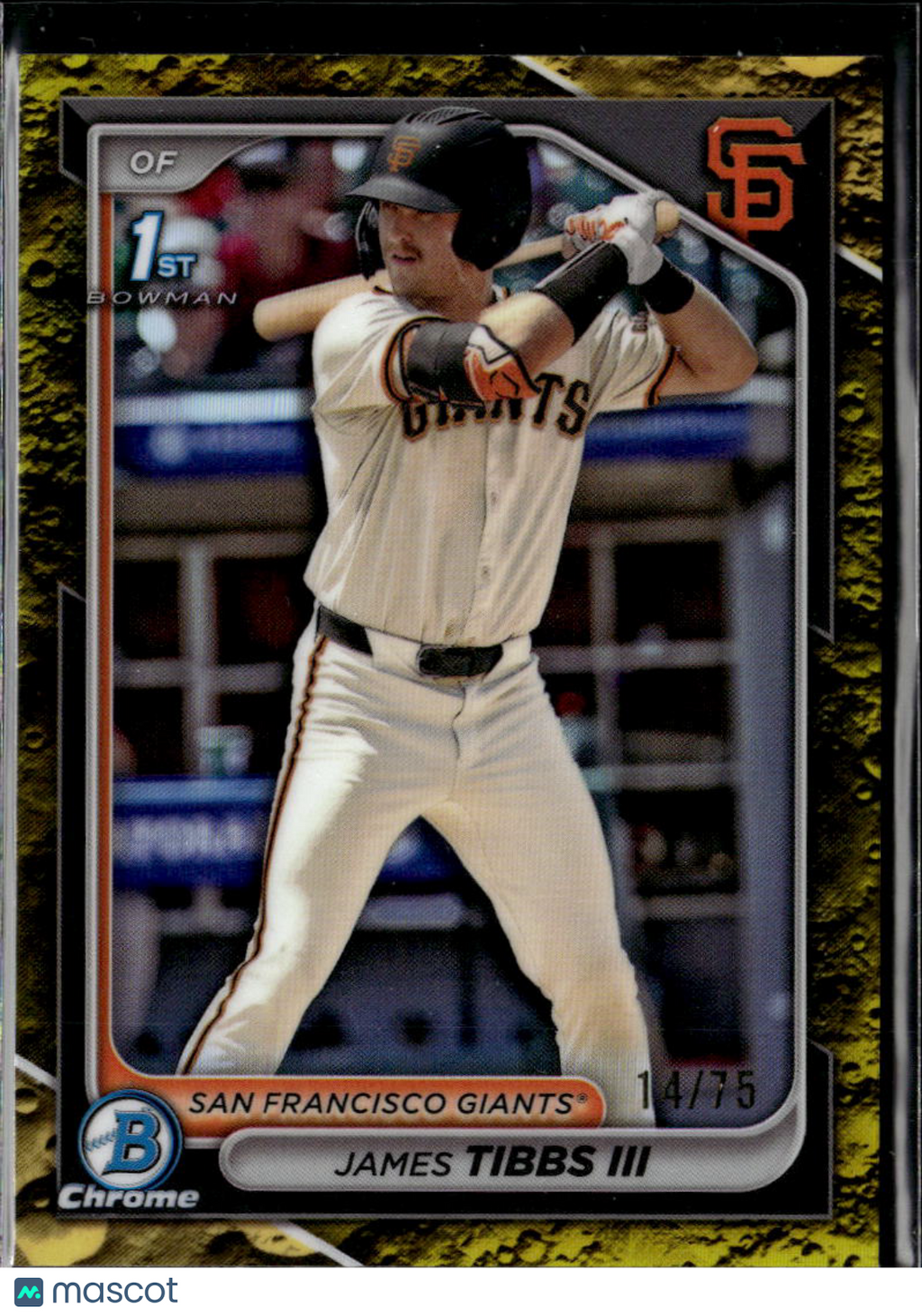 James Tibbs III 2024 Bowman Chrome 1st Yellow Lunar Glow Refractor 14/75 Giants